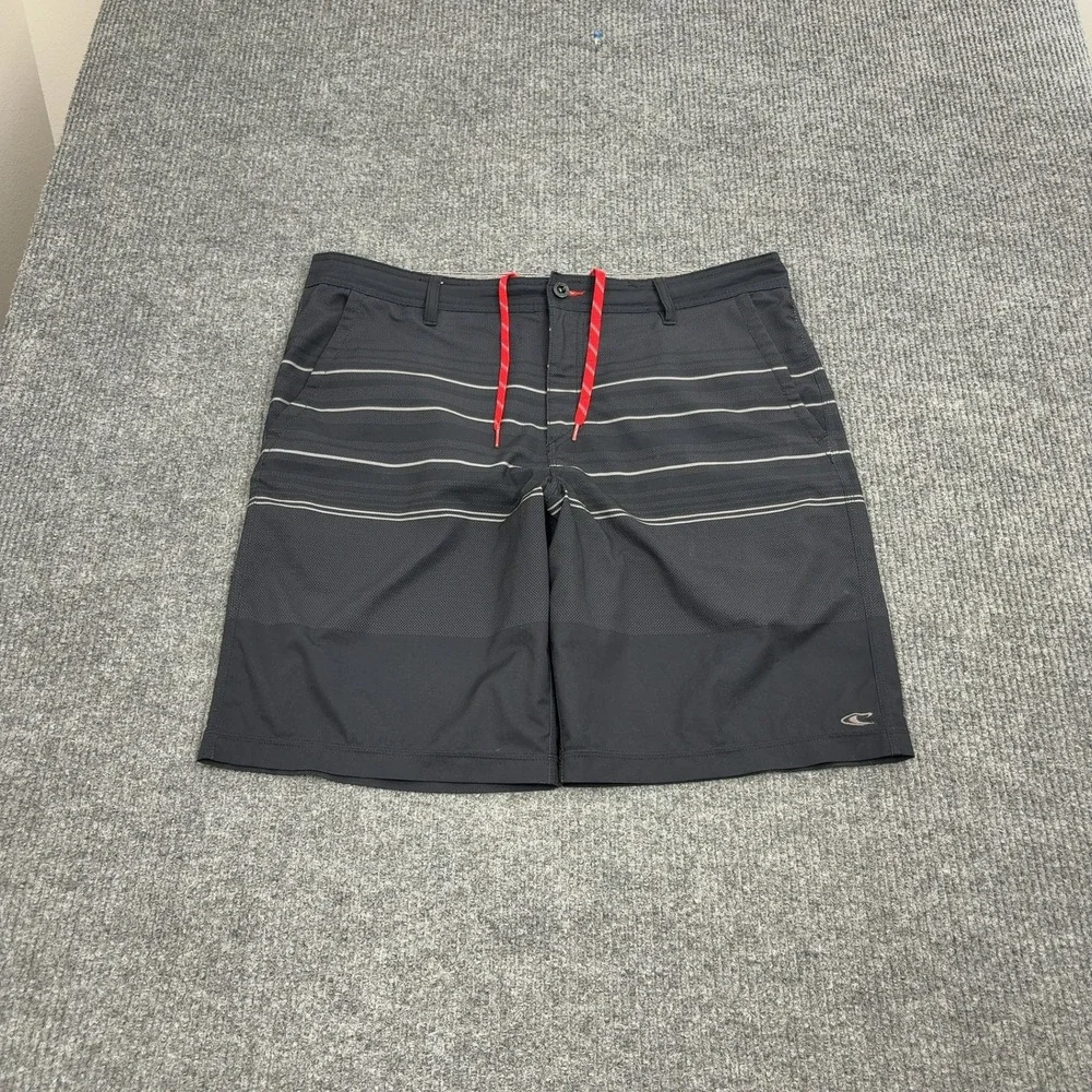 ONeill‎ Shorts Mens 38 Black Polyester Striped Hybrid Boardshorts Surf Casual